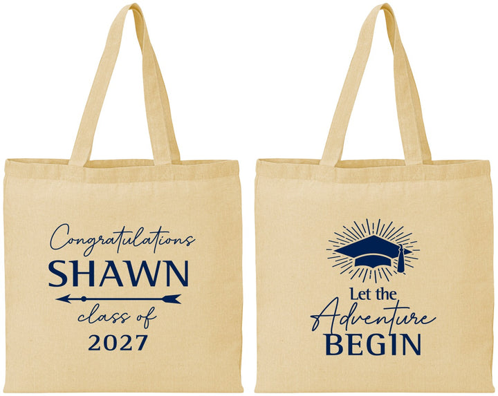 Personalized Graduation Cotton Tote Bags - Class Of 2027 Adventure Begin | 130048