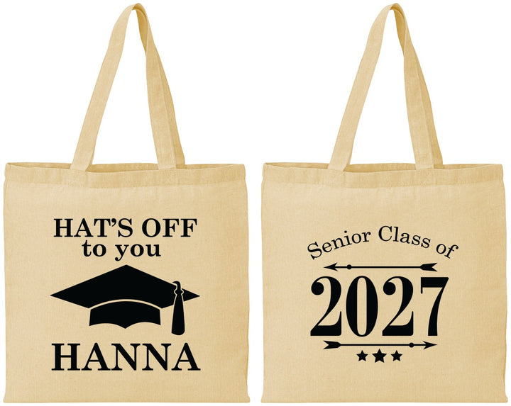 Personalized Graduation Cotton Tote Bags - Class Of 2027 Hats Off | 130049