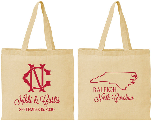 Personalized Wedding Cotton Tote Bags - North Carolina | 132