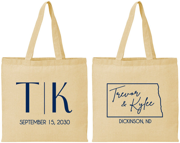 Personalized Wedding Cotton Tote Bags - North Dakota | 133