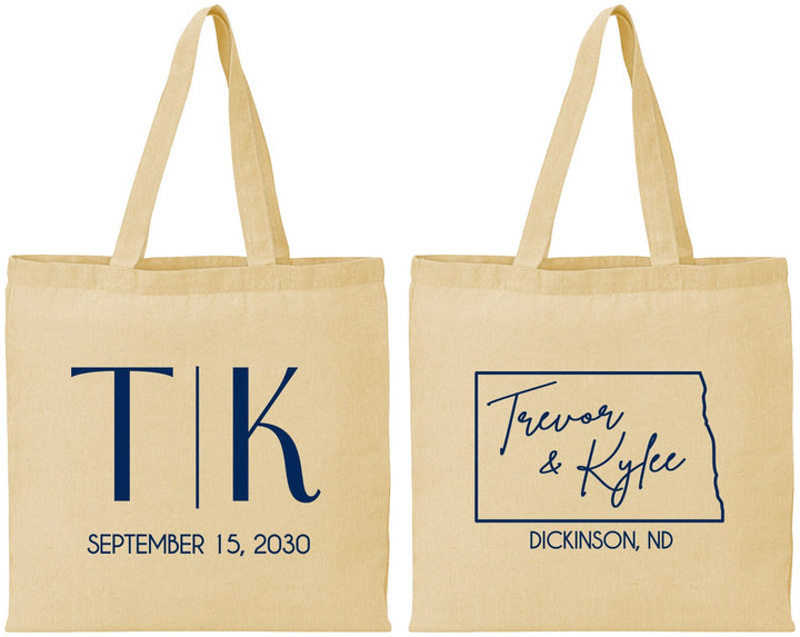Personalized Wedding Cotton Tote Bags - North Dakota | 133