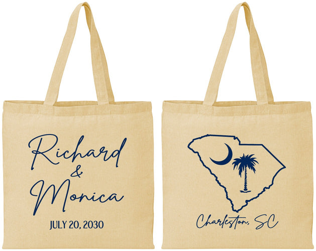 Personalized Wedding Cotton Tote Bags - South Carolina | 139
