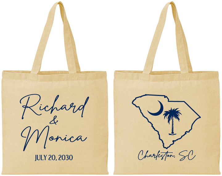 Personalized Wedding Cotton Tote Bags - South Carolina | 139