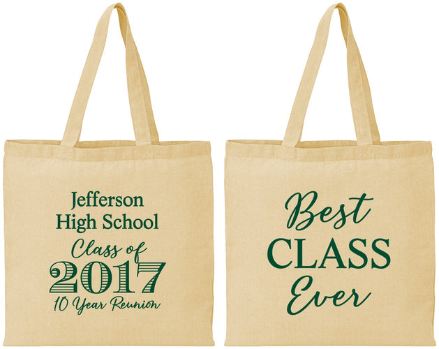 Personalized Class Reunion Cotton Tote Bags - Class Of 2017 10 Year | 140025