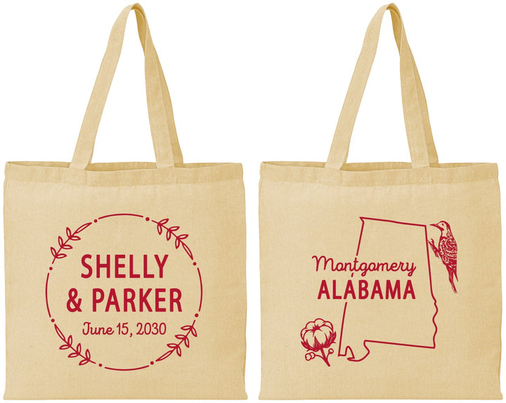 Personalized Wedding Cotton Tote Bags - Alabama | 150