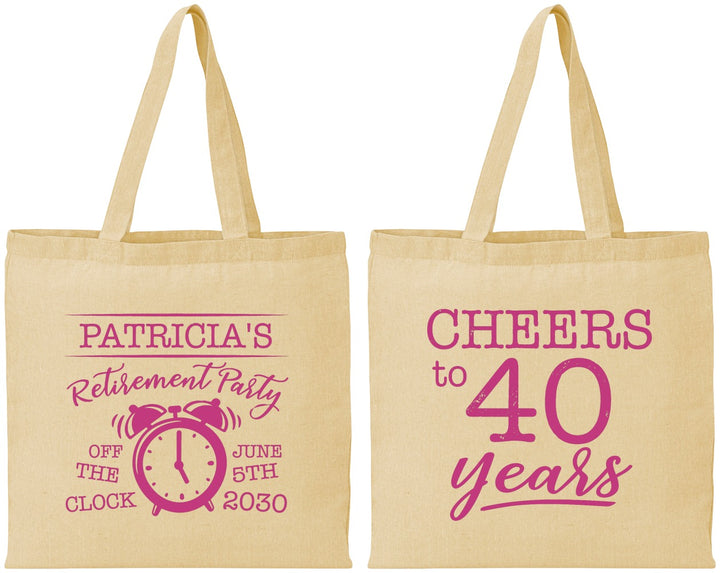 Personalized Retirement Cotton Tote Bags - Off The Clock | 150000