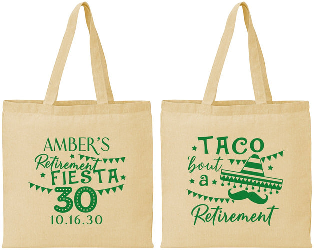 Personalized Retirement Cotton Tote Bags - Taco Bout A Retirement | 150003