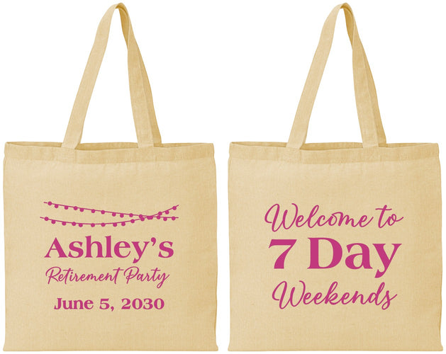 Personalized Retirement Cotton Tote Bags - 7 Day Weekends | 150004