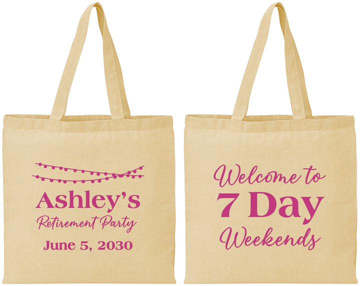 Personalized Retirement Cotton Tote Bags - 7 Day Weekends | 150004