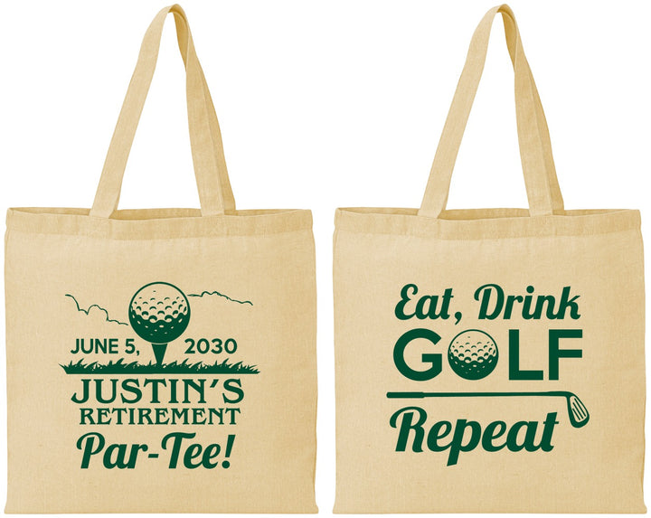 Personalized Retirement Cotton Tote Bags - Eat Drink Golf Repeat | 150005