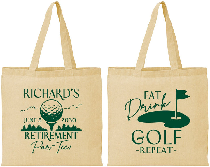 Personalized Retirement Cotton Tote Bags - Eat Drink Golf Repeat | 150006