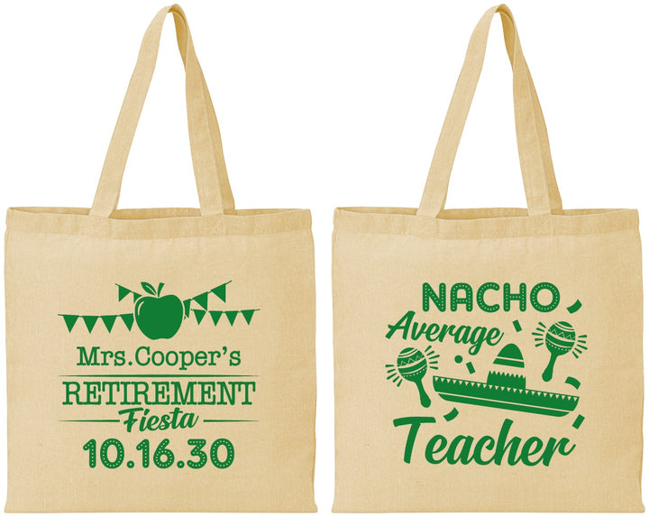 Personalized Retirement Cotton Tote Bags - Nacho Average Teacher | 150023