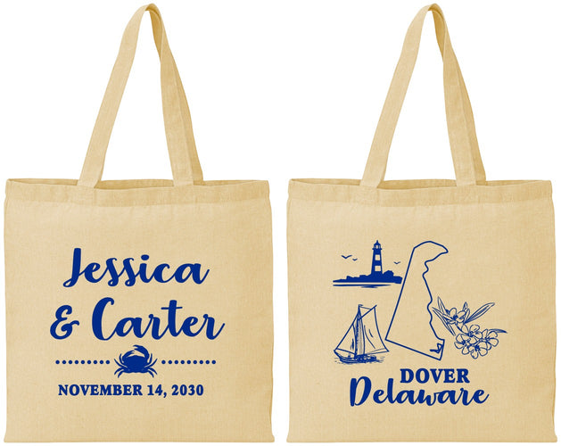 Personalized Wedding Cotton Tote Bags - Delaware | 157
