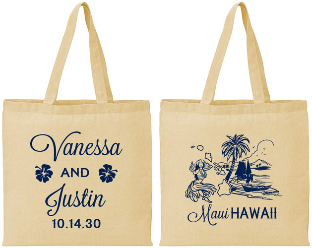 Personalized Wedding Cotton Tote Bags - Hawaii | 160