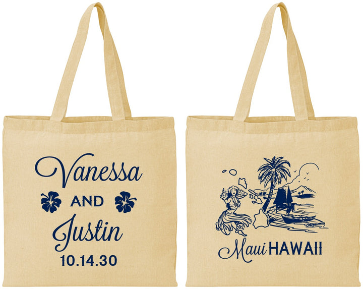 Personalized Wedding Cotton Tote Bags - Hawaii | 160