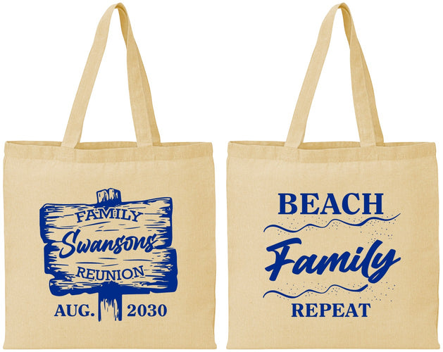 Personalized Family Reunion Cotton Tote Bags - Beach Family Repeat | 160013