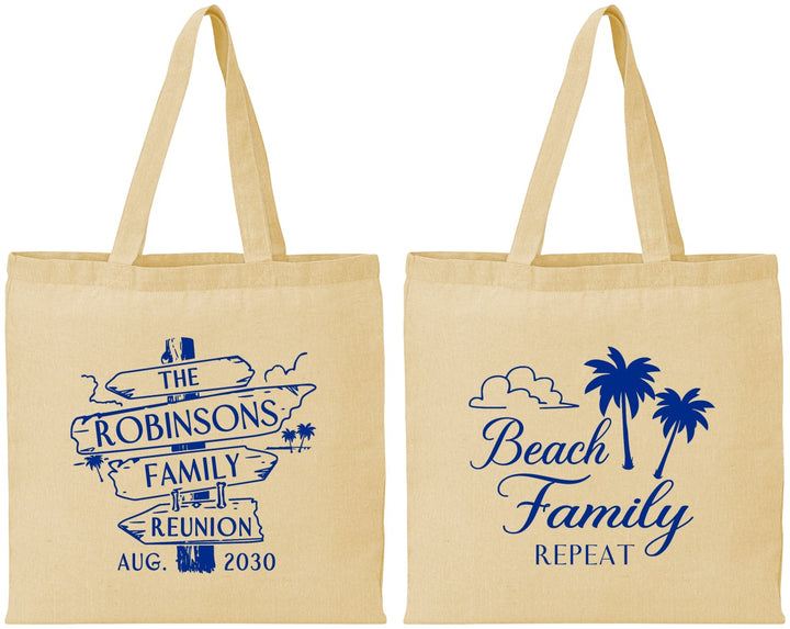 Personalized Family Reunion Cotton Tote Bags - Beach Family Repeat | 160014