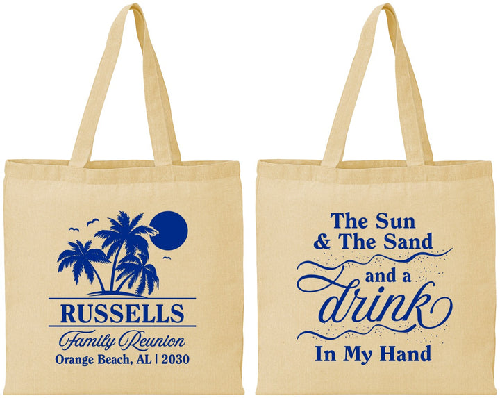 Personalized Family Reunion Cotton Tote Bags - Sun Sand Drink Beach | 160015