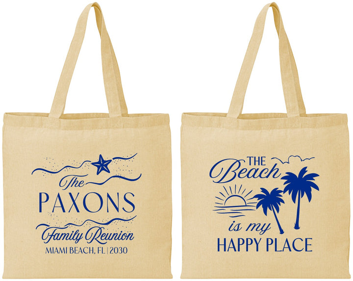 Personalized Family Reunion Cotton Tote Bags - Beach Is My Happy Place | 160016