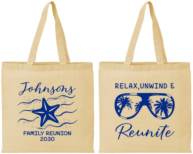 Personalized Family Reunion Cotton Tote Bags - Relax Unwind Reunite | 160019