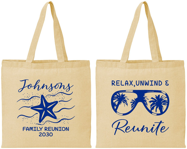 Personalized Family Reunion Cotton Tote Bags - Relax Unwind Reunite | 160019