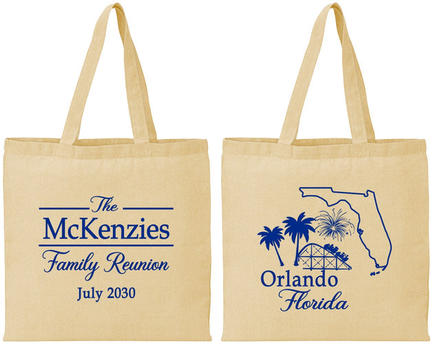 Personalized Family Reunion Cotton Tote Bags - Orlando Florida | 160035