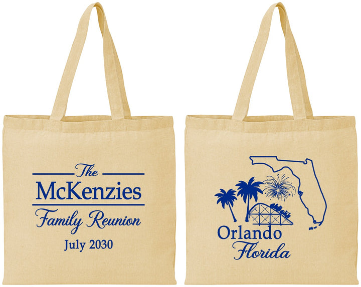 Personalized Family Reunion Cotton Tote Bags - Orlando Florida | 160035