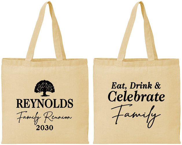Personalized Family Reunion Cotton Tote Bags - Eat Drink Celebrate | 160053