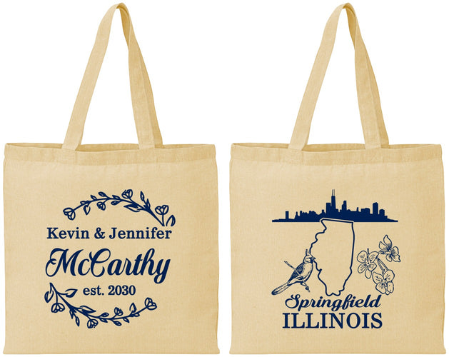 Personalized Wedding Cotton Tote Bags - Illinois | 162