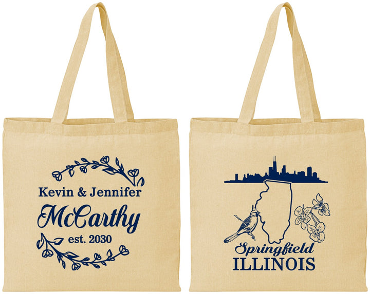 Personalized Wedding Cotton Tote Bags - Illinois | 162