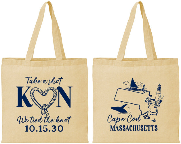 Personalized Wedding Cotton Tote Bags - Massachusetts | 170