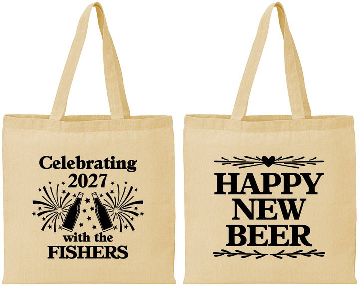 Personalized New Years Cotton Tote Bags - 2027 Happy New Beer | 170004