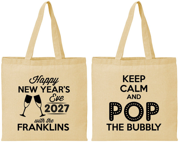 Personalized New Years Cotton Tote Bags - 2027 Pop The Bubbly | 170006