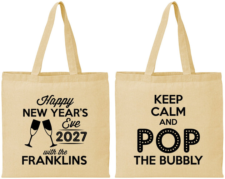 Personalized New Years Cotton Tote Bags - 2027 Pop The Bubbly | 170006