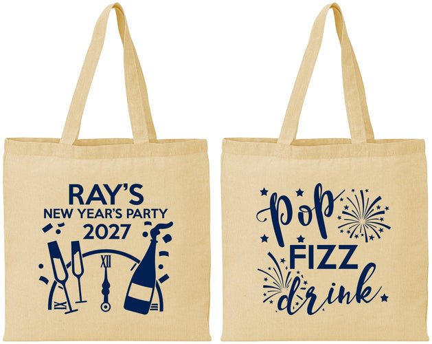 Personalized New Years Cotton Tote Bags - 2027 Pop Fizz Drink | 170007