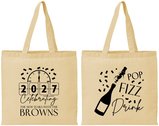 Personalized New Years Cotton Tote Bags - 2027 Pop Fizz Drink | 170009