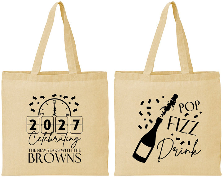 Personalized New Years Cotton Tote Bags - 2027 Pop Fizz Drink | 170009