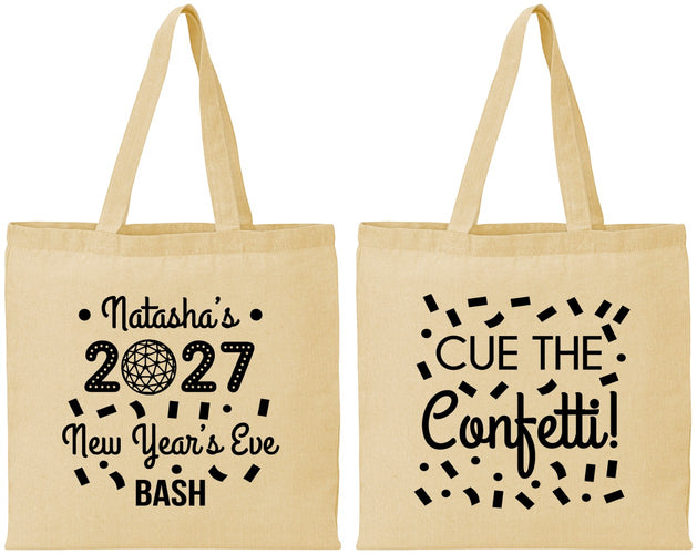 Personalized New Years Cotton Tote Bags - 2027 Nye Confetti | 170012