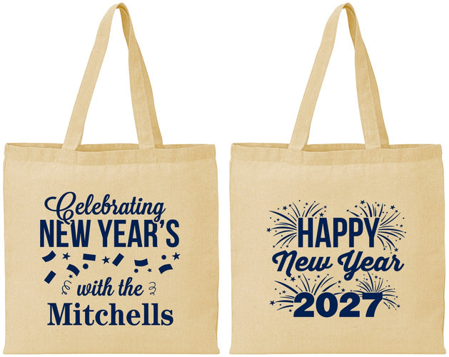 Personalized New Years Cotton Tote Bags - 2027 Nye Confetti | 170015