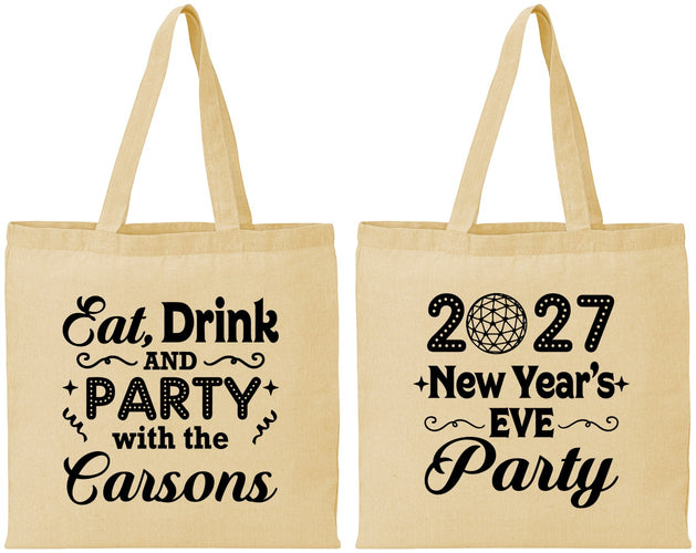 Personalized New Years Cotton Tote Bags - 2027 Eat Drink Party | 170022