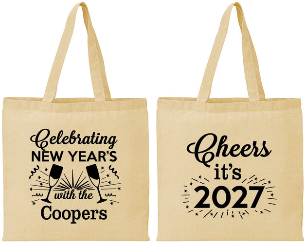 Personalized New Years Cotton Tote Bags - 2027 Cheers | 170024