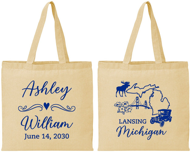 Personalized Wedding Cotton Tote Bags - Michigan | 171