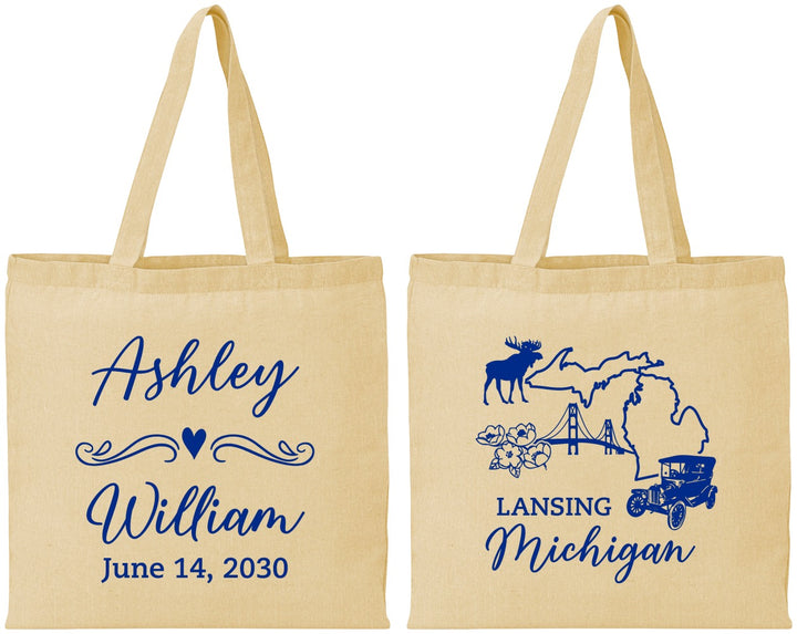 Personalized Wedding Cotton Tote Bags - Michigan | 171