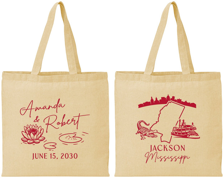 Personalized Wedding Cotton Tote Bags - Mississippi | 173