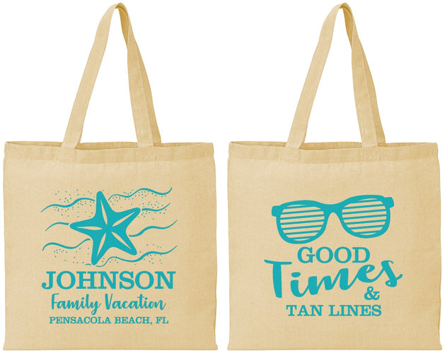 Personalized Family Vacation Cotton Tote Bags - Good Times Tan Lines | 180003