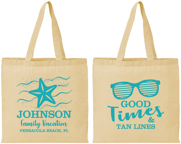 Personalized Family Vacation Cotton Tote Bags - Good Times Tan Lines | 180003