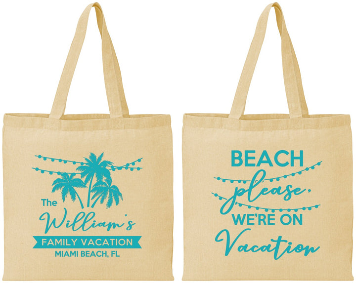 Personalized Family Vacation Cotton Tote Bags - Beach Please | 180004