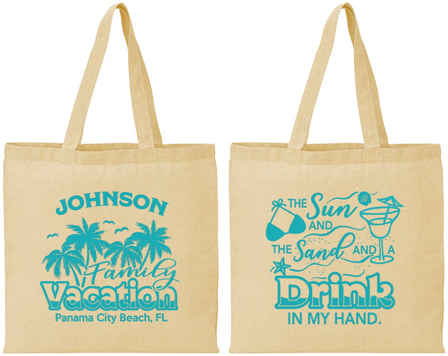 Personalized Family Vacation Cotton Tote Bags - Sun And Sand Beach | 180007