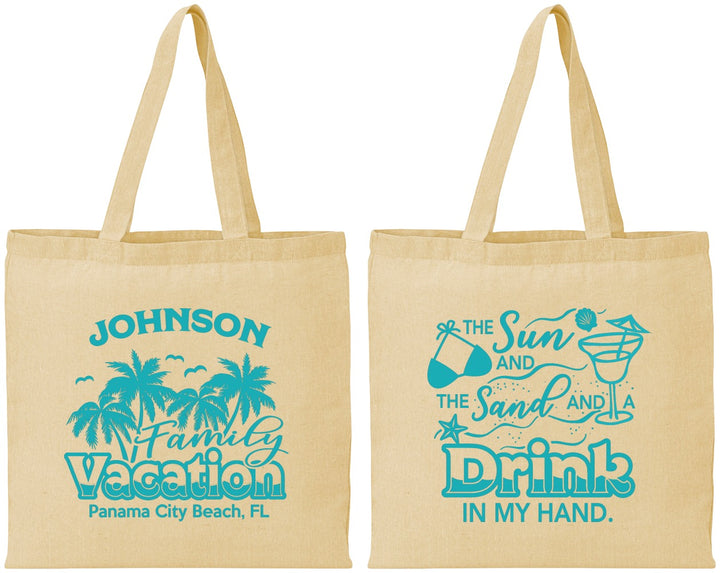 Personalized Family Vacation Cotton Tote Bags - Sun And Sand Beach | 180007