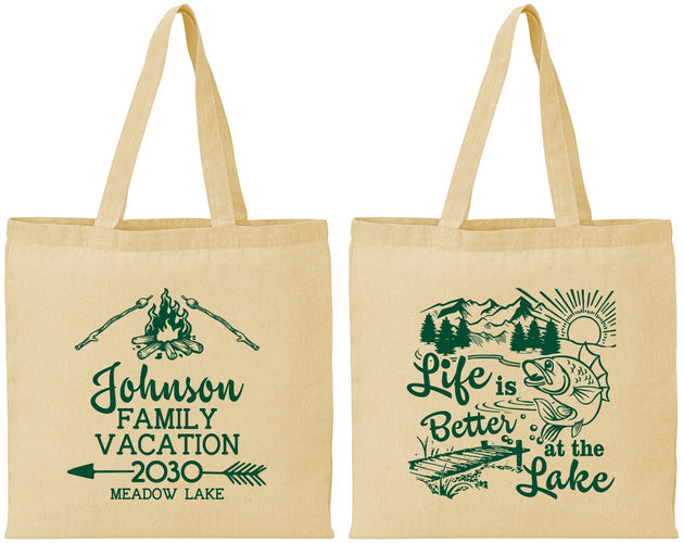 Personalized Family Vacation Cotton Tote Bags - Lake Camping | 180011